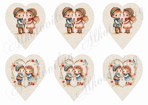 Kisfiú és kislány kraft alapú szíveken - 9 cm magas