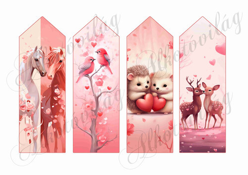 Könyvjelző kisállatokkal- LÓ, MADÁRKA, SÜNI, ŐZIKE - VALENTIN NAPRA, ANYÁK NAPJÁRA - 16,5 x 5,5 cm