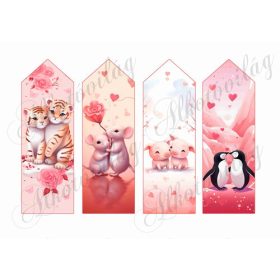   Könyvjelző kisállatokkal- TIGRIS, EGÉRKE, KISMALAC, PINGVIN - VALENTIN NAPRA, ANYÁK NAPJÁRA - 16,5 x 5,5 cm