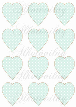 Pöttyös szívek menta árnyalatban - 6,5 cm