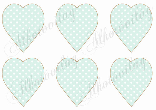 Pöttyös szívek menta árnyalatban - 9 cm