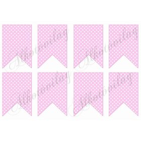 Bannerek rózsaszín alapon fehér pöttyökkel - 9 x 6,5 cm