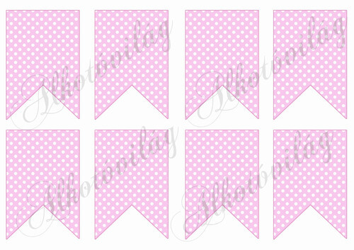 Bannerek rózsaszín alapon fehér pöttyökkel - 9 x 6,5 cm