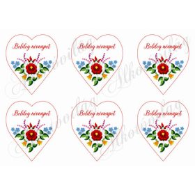   9 cm magas szívek kalocsai mintával -BOLDOG NÉVNAPOT felirattal