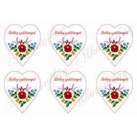   9 cm magas szívek kalocsai mintával -BOLDOG SZÜLETÉSNAPOT felirattal