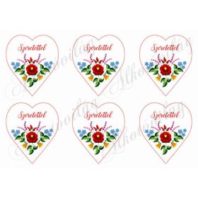   9 cm magas szívek kalocsai mintával -SZERETETTEL felirattal