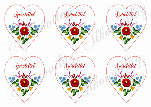 9 cm magas szívek kalocsai mintával -SZERETETTEL felirattal