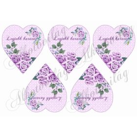   Lila rózsás szívek LEGJOBB BARÁTNŐ felirattal - 12,5 x 11 cm