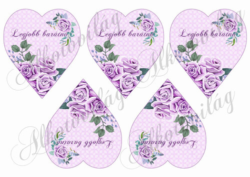 Lila rózsás szívek LEGJOBB BARÁTNŐ felirattal - 12,5 x 11 cm