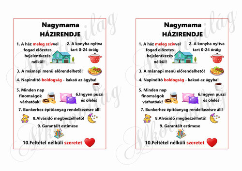 Nagymama házirendje - 11 x 16 cm