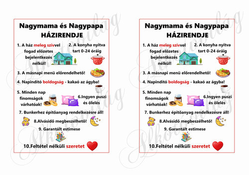Nagymama éa Nagypapa házirendje - 11 x 16 cm