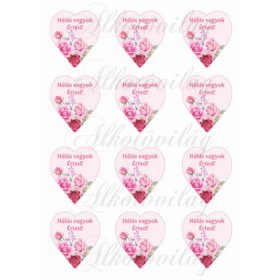   Rózsaszín árnyalatú szívek rózsákkal - 6 cm magas - HÁLÁS VAGYOK ÉRTED