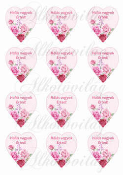 Rózsaszín árnyalatú szívek rózsákkal - 6 cm magas - HÁLÁS VAGYOK ÉRTED