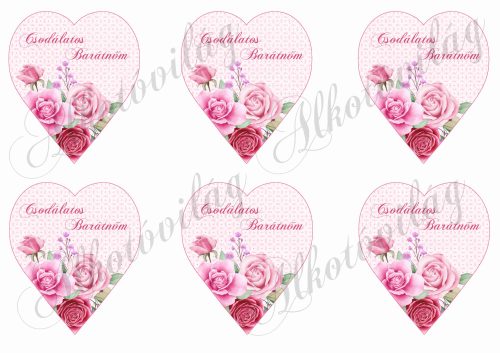 Rózsaszín árnyalatú szívek rózsákkal - 9 cm magas - CSODÁLATOS ARÁTNŐM felirattal