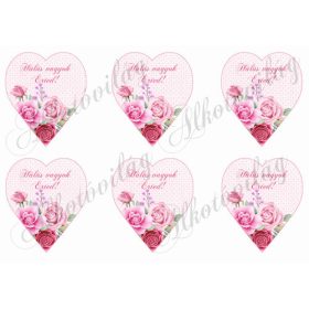   Rózsaszín árnyalatú szívek rózsákkal - 9 cm magas - HÁLÁS VAGYOK ÉRTED felirattal