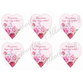   Rózsaszín árnyalatú szívek rózsákkal - 9 cm magas - KÖSZÖNÖM, HOGY VAGY NEKEM felirattal