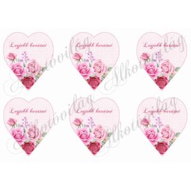   Rózsaszín árnyalatú szívek rózsákkal - 9 cm magas - LEGJOBB BARÁTNŐ felirattal