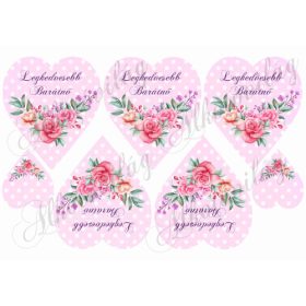   Rózsás szívek pöttyös alapon - LEGKEDVESEBB BARÁTNŐ felirattal - 12,5 x 11 cm