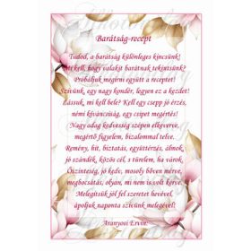   Barátság recept keretben rózsaszín virágokkal - 27 x 18 cm