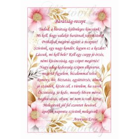   Barátság recept keretben rózsaszín virágokkal 2 - 27 x 18 cm