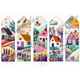   Könyvjelzők lilás árnyalatban levendulamezőkkel patchwork stílusban - 17 x 5 cm