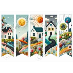   Könyvjelzők mesés tájakkal patchwork stílusban - 17 x 5 cm