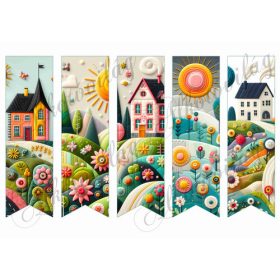   Könyvjelzők mesés tájakkal patchwork stílusban 2 - 17 x 5 cm