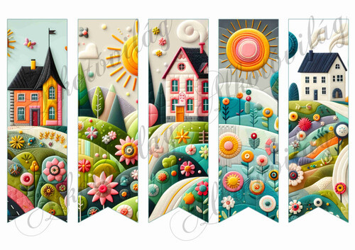 Könyvjelzők mesés tájakkal patchwork stílusban 2 - 17 x 5 cm