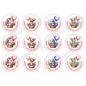   Cuki állatkák lufikkal 2 - MERT FONTOS VAGY NEKEM elirattal 6 cm-es körökben