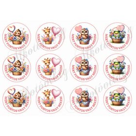   Cuki állatkák lufikkal 3 - MERT FONTOS VAGY NEKEM elirattal 6 cm-es körökben