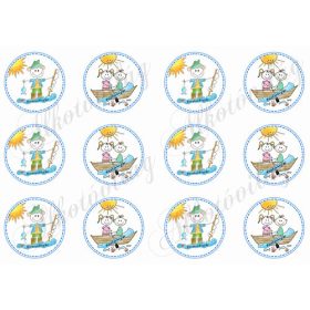   Balatoni képek - horgász és csónakázó emberkék körökben - BALATONBOGLÁR felirattal