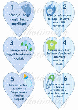 Mérföldkő kártyák születéshez 1-6 hó FIÚS - 2. változat