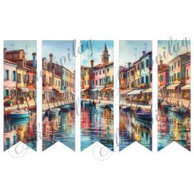   Könyvjelzők muránói városképpel, színes házakkal - 17x5 cm