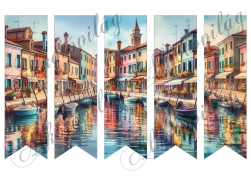 Könyvjelzők muránói városképpel, színes házakkal - 17x5 cm