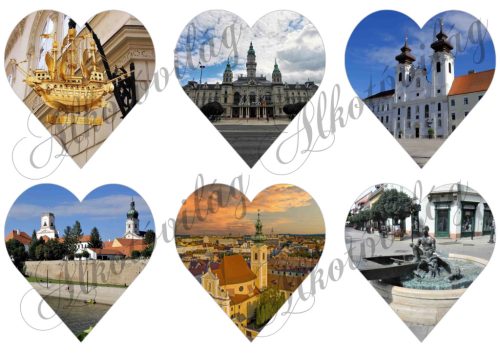 Szívek GYŐR nevezetességeivel - 9 cm magas