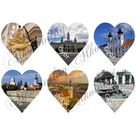 Szívek GYŐR nevezetességeivel és felirattal- 9 cm magas