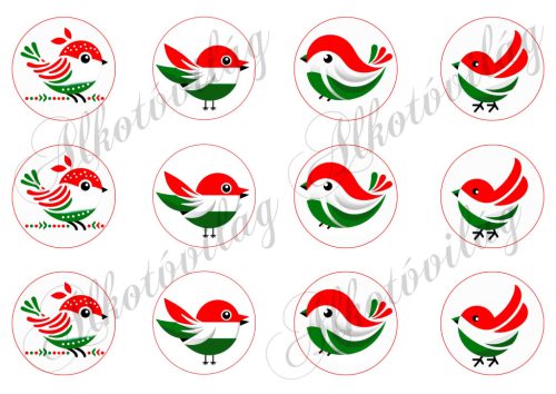 Kokárdák madárkákkal 5,5 cm-es körökben