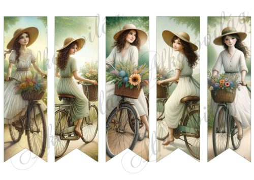 Könyvjelzők kerékpáros lánnyal ceruzarajz stílusban 17 X 5 cm