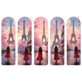   Íves könyvjelzők Eiffel toronnyal, lánnyal pink árnyalatban 17 X 5 cm