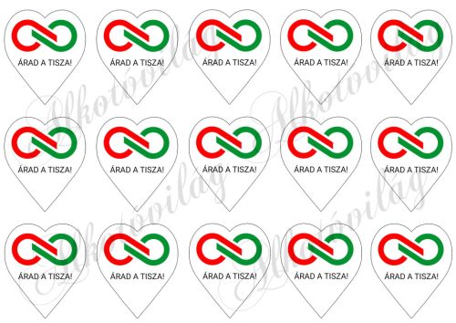 6 cm magas szívek logóval és ÁRAD A TISZA felirattal