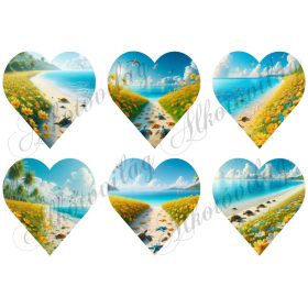 9 cm magas szívek tengerparttal, teknősökkel