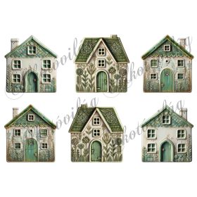 Kerámia házikók zöld színben - kb. 8,5 cm magas