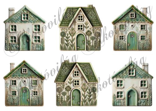 Kerámia házikók zöld színben - kb. 8,5 cm magas