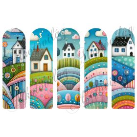   Vidám tájak dombokkal, házikókkal könyvjelzőkön 17,5 x 5 cm