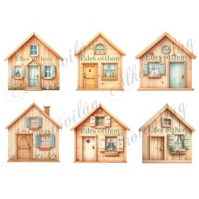 Fa házak, házikók ÉDES OTTHON felirattal - 9 cm magas