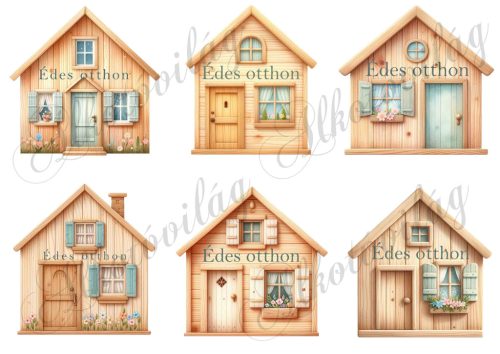 Fa házak, házikók ÉDES OTTHON felirattal - 9 cm magas