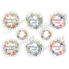    7 cm átmérőjű Virágkoszorúk - BALLAGÁSI EMLÉK felirattal - 8 cm-es kerettel
