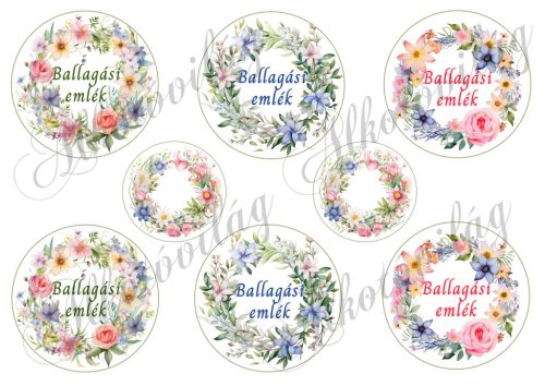  7 cm átmérőjű Virágkoszorúk - BALLAGÁSI EMLÉK felirattal - 8 cm-es kerettel