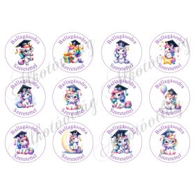   6 cm-es körök cuki unikornisokkal - BALLAGÁSODRA SZERETETTEL felirattal