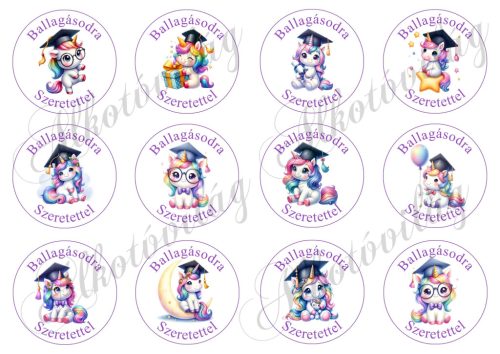 6 cm-es körök cuki unikornisokkal - BALLAGÁSODRA SZERETETTEL felirattal
